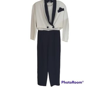 Vintage PG Collections by Ginger Bort Black White Formal 3 Piece Jumpsuit Set